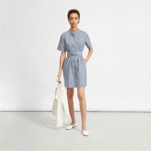 Everlane Chambray Blue White Stripe Shirt Dress Shift Silhouette Short Sleeve 8